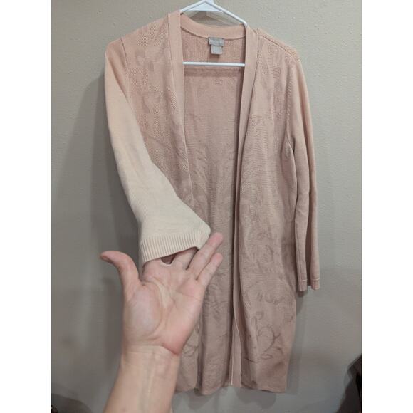 Pretty light pink duster style floral /jacquard cardigan by Chicos size 1 - Picture 4 of 11
